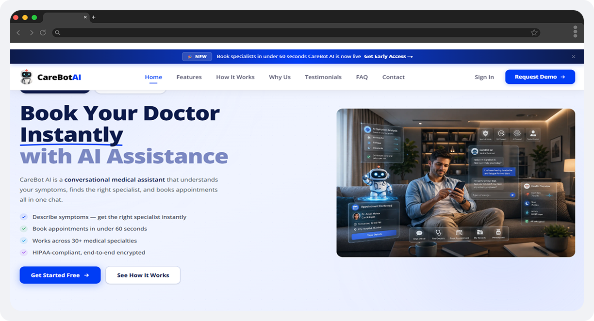 CareBot AI – AI-Powered Doctor Appointment Booking screen 1