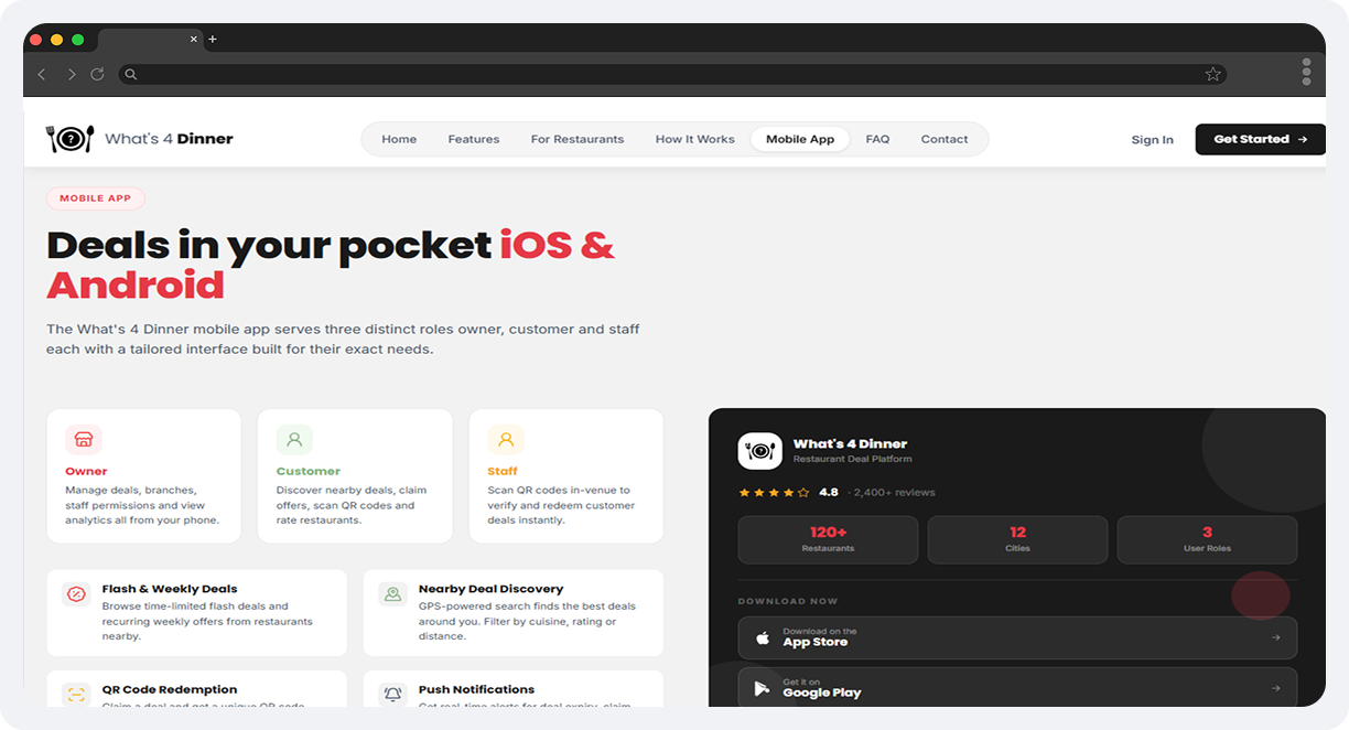 What’s 4 Dinner – Restaurant Deal & Admin Platform screen 2