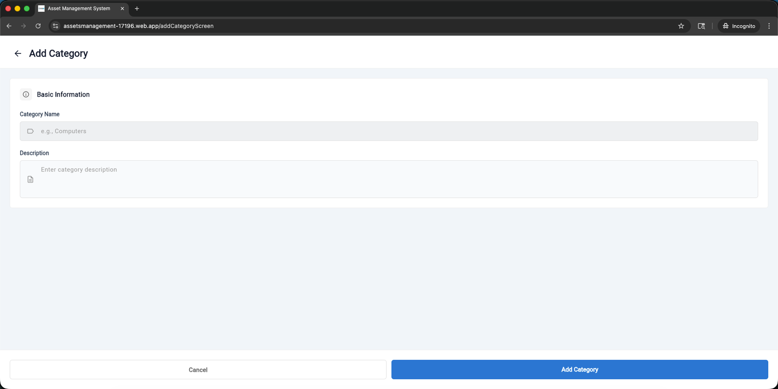 AMS Codex — Asset Management System screen 7