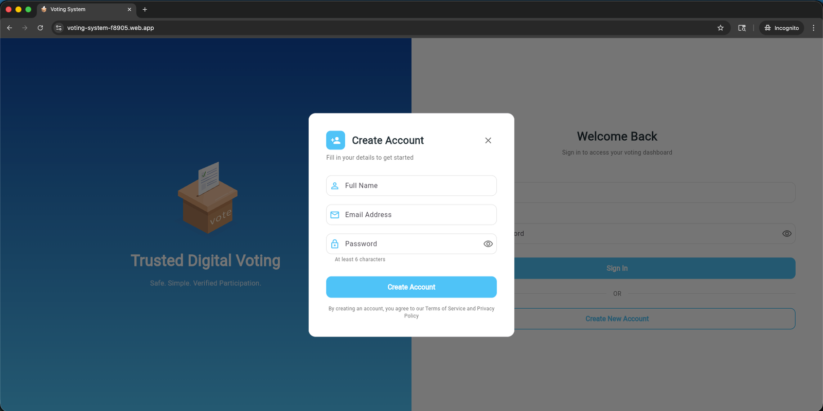 Voting System screen 2