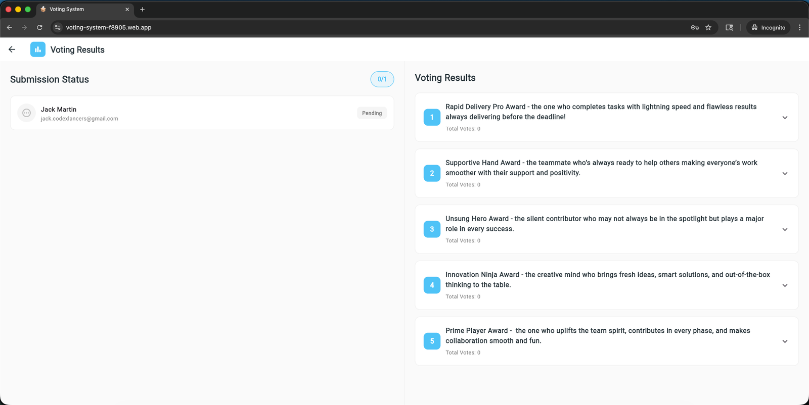 Voting System screen 4