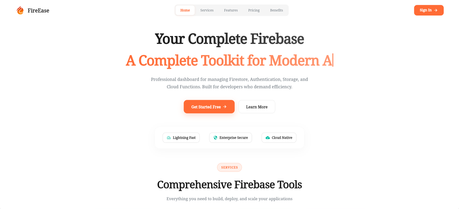 FireEase – Firebase Management & CRM Dashboard screen 1