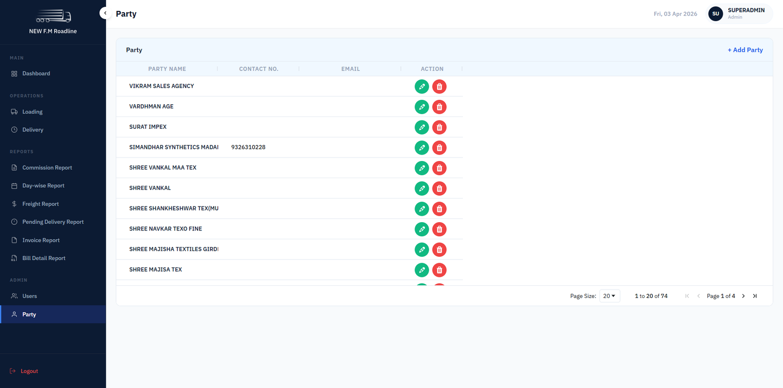 FM Roadlines Admin Portal screen 14