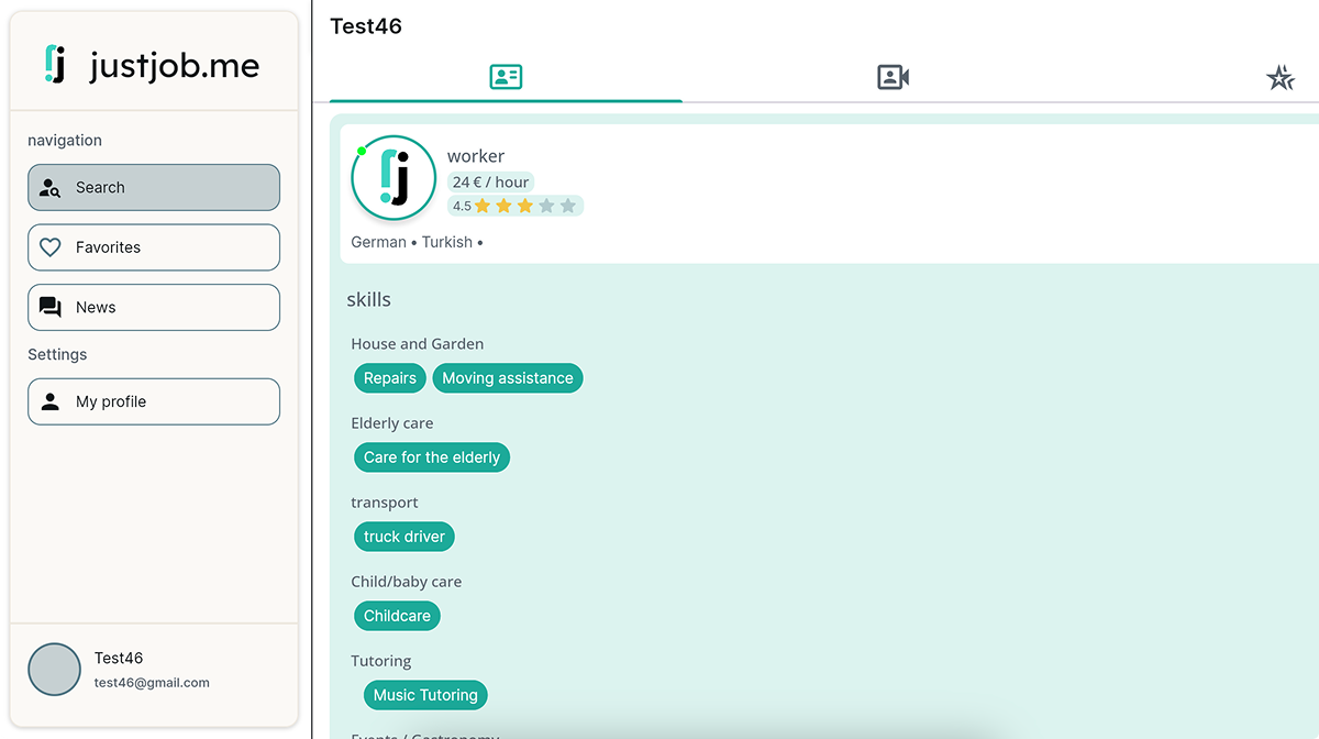 JustJobMe Web screen 1