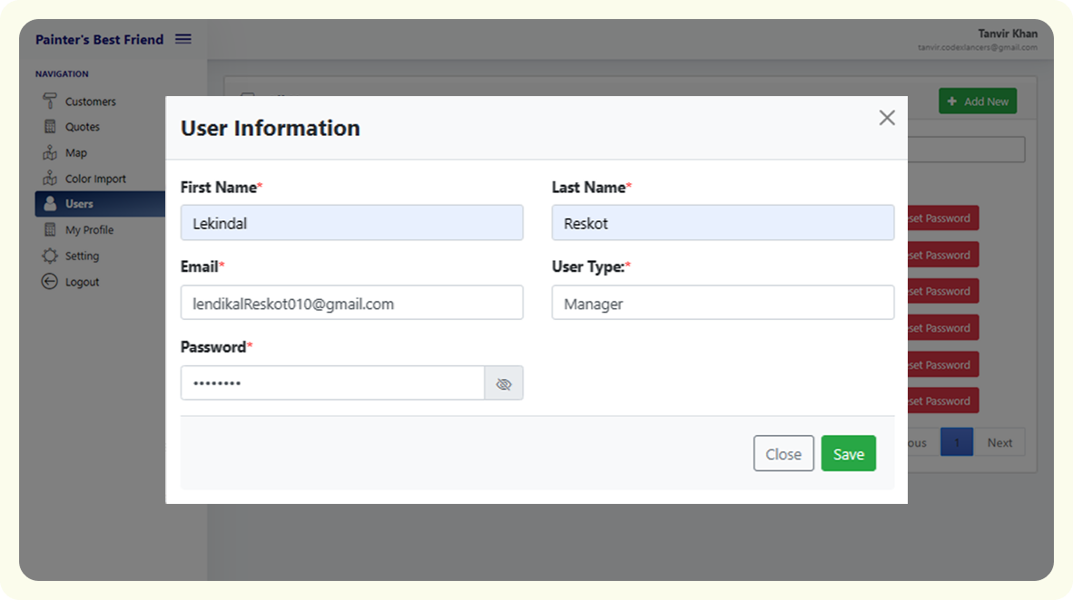 Painter’s Restored – Service Management System screen 2