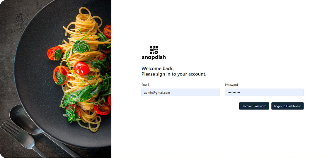 SnapDish – Restaurant Menu Creation & Review (Web Admin Panel) screen 1