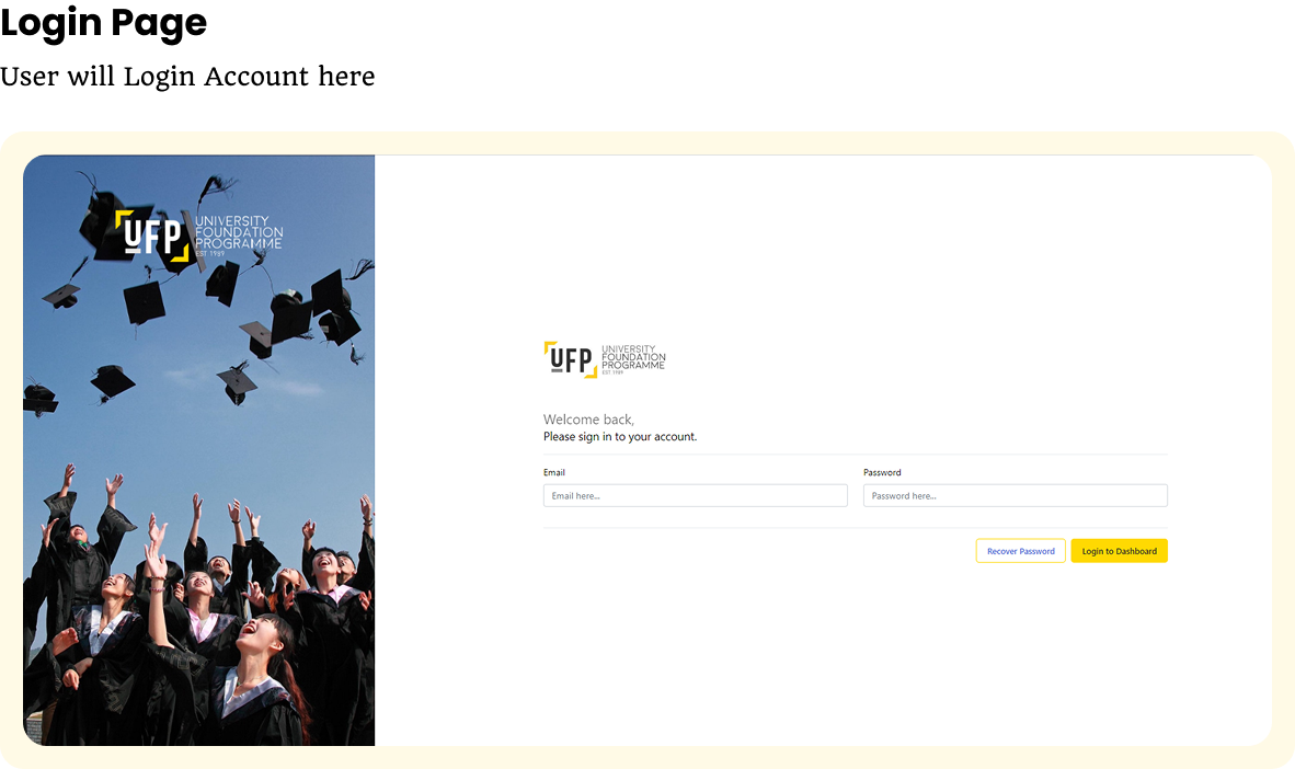 University Foundation Programme screen 1