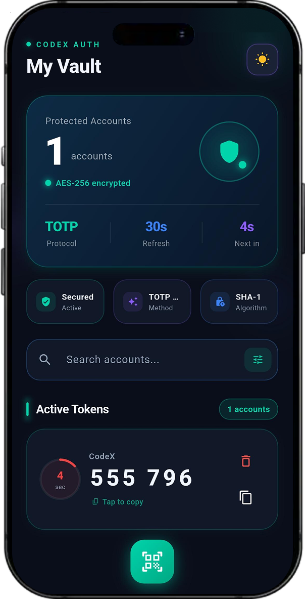 CodeX Authenticator screen 1