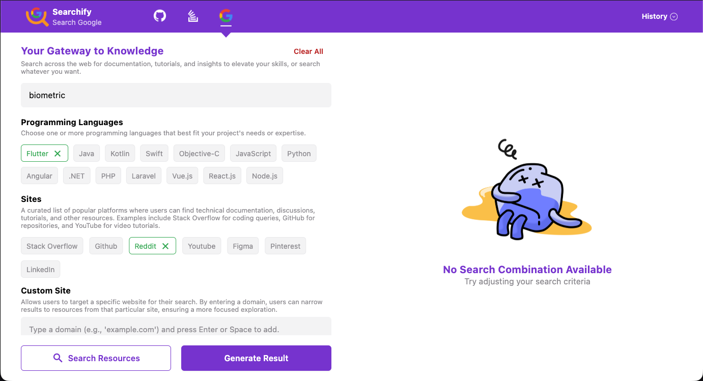 Searchify – Multi-Platform Developer Search Aggregator screen 2