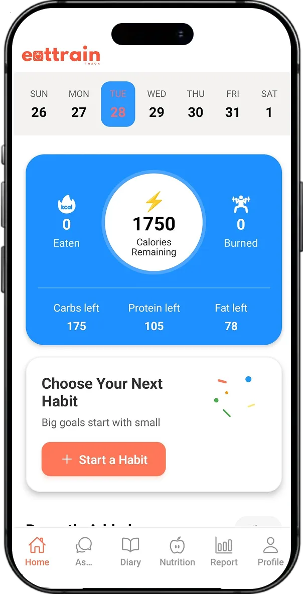 EatTrainTrack: Calorie Counter screen 1