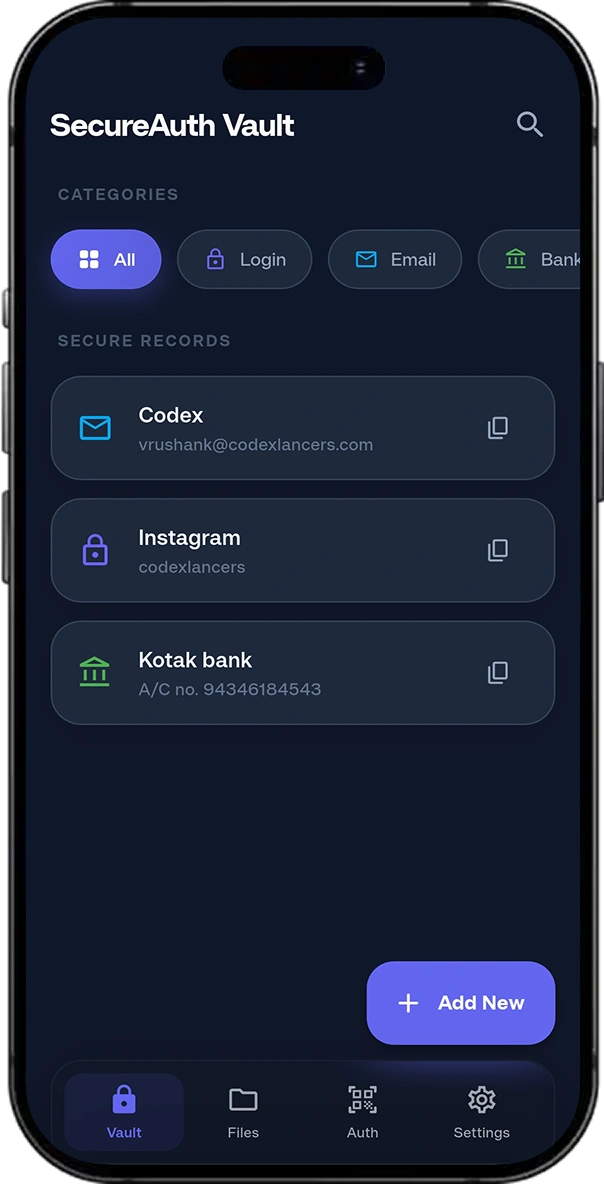 Secure Auth Vault screen 2