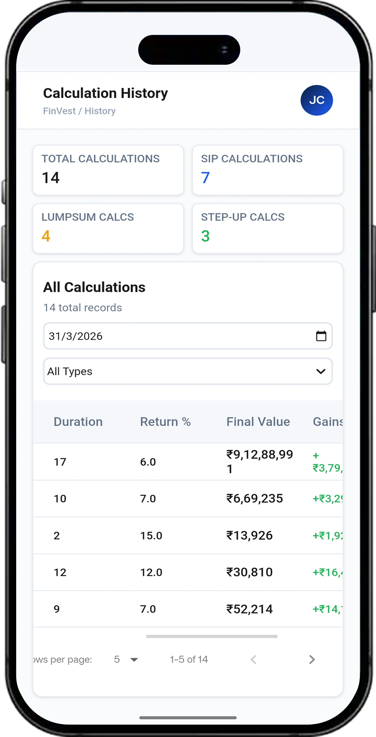 Fincalc360 screen 7