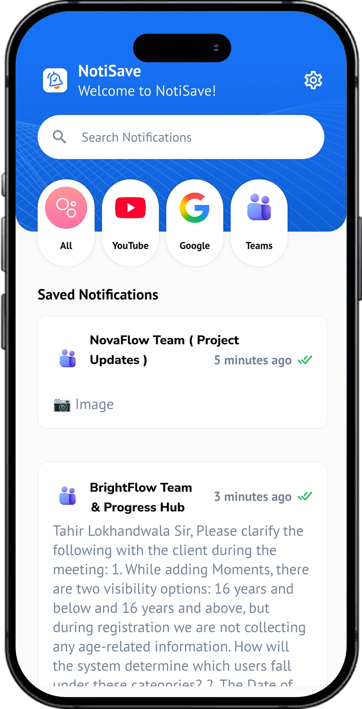 NotiSave screen 1