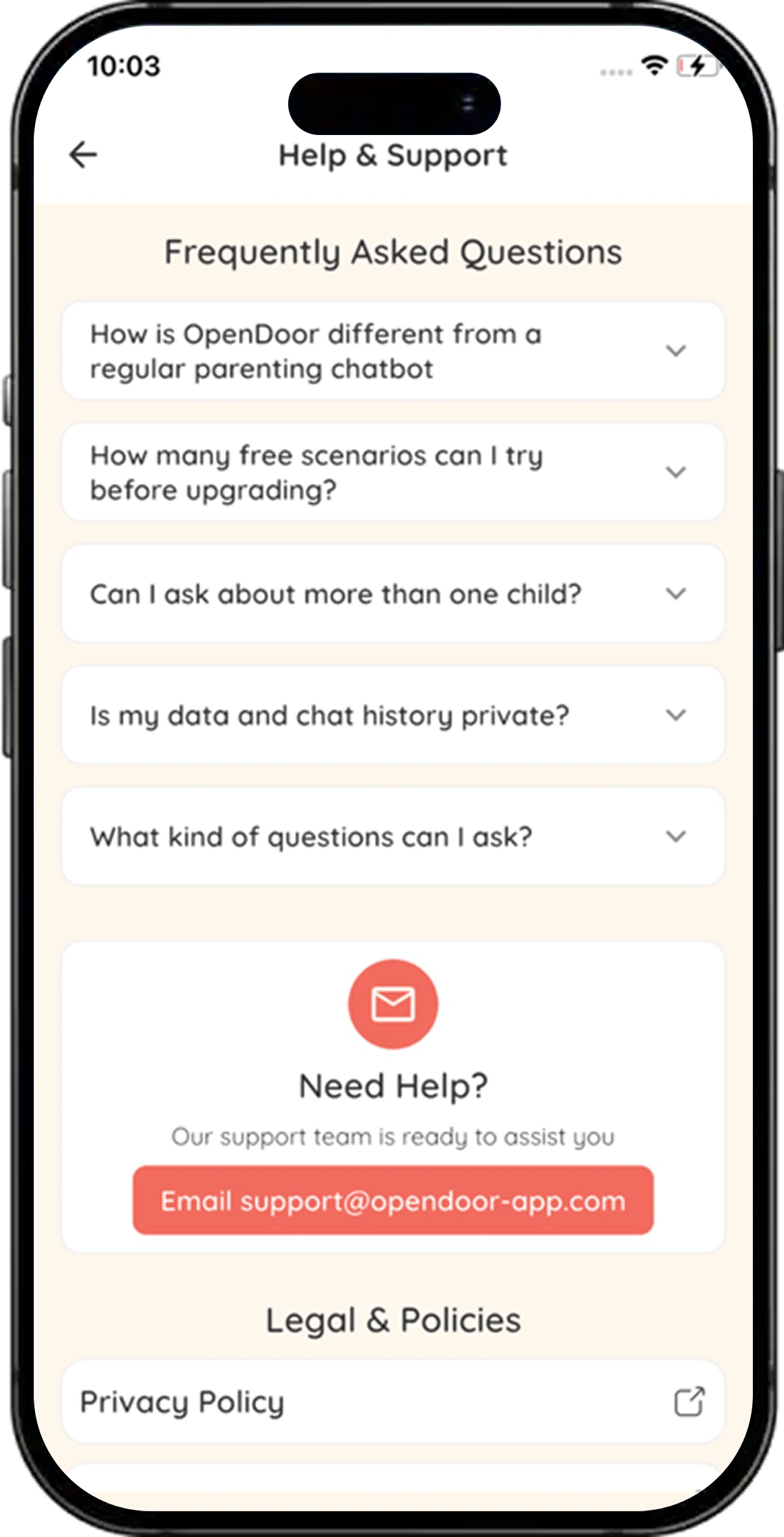 OpenDoor Parenting screen 5